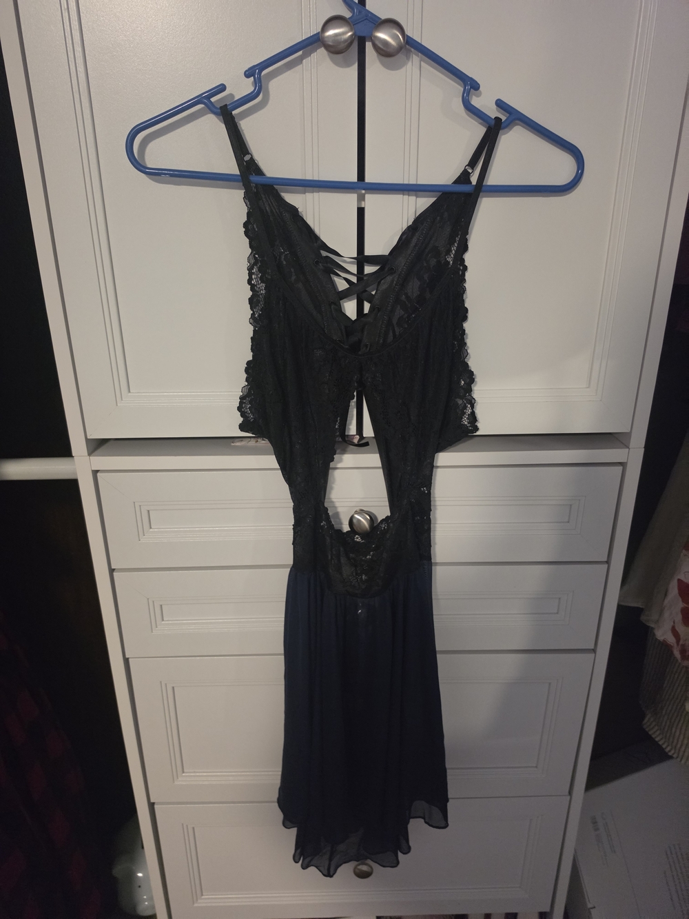 Lace-Trim Black & Navy Chemise Slip